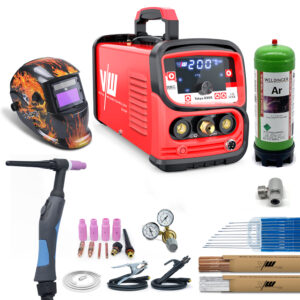 Schweißgerät Set mit Gas Tokyo 2300 DC WIG 200A Puls mit Argon & Helm - 1